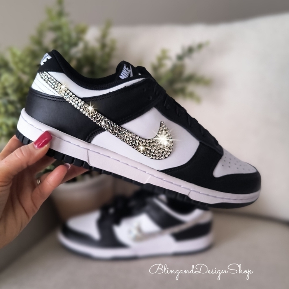 Customized Dunk Low White Black Womens Sneakers Shoes with Crystals Bling Nikes